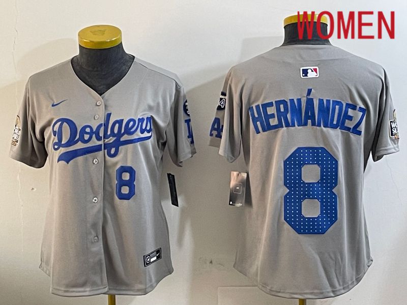 Women Los Angeles Dodgers #8 Hernandez Grey Game 2024 Nike MLB Jersey style 12051->women mlb jersey->Women Jersey